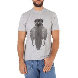 Mens Sayers Pale Grey Melange Swan Print Cotton Oversized T-shirt , Size XX-Small