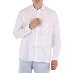 Mens White Cotton Oxford London Print Oversized Shirt, Brand Size 40 (Neck Size 15.75)