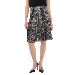 Monochrome Leopard Print Fluid Pleated Skirt, Brand Size 12