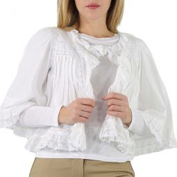 Natural White Lace Detail Ruffle Cape Overlay Top, Brand Size 8 (US Size 6)