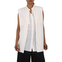 Neutral White Suziesl Crepe De Chine Logo Detail Sleeveless Silk Shirt, Brand Size 4 (US Size 2)