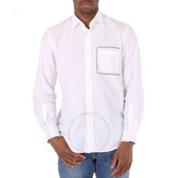 Optic White Cotton Poplin Classic Fit Lace Detail Oxford Shirt, Brand Size 40 (Neck Size 15.75)