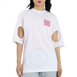 Optic White Oversized Cut-out Sleeves T-shirt, Size Small