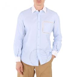 Pale Blue Cotton Lace Detail Classic Fit Oxford Shirt, Brand Size 37 (Neck Size 14.5)