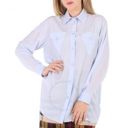 Pale Blue Irem Silk Crepe De Chine Logo Detail Oversized Shirt, Brand Size 2 (US Size 0)