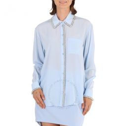 Pale Blue Silk Crepe Ring-pierced Shirt, Brand Size 10 (US Size 8)