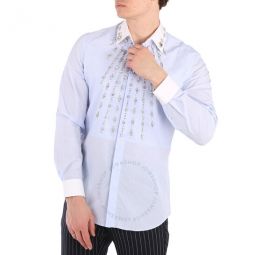 Pale Blue Stripe Carterton Crystal-embellished Dress Shirt, Brand Size 38 (Neck Size 15)