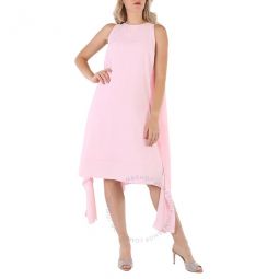 Pale Candy Pink Drape Detail Satin Crepe Shift Dress, Brand Size 10 (US Size 8)