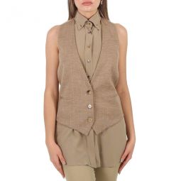 Pecan Melange Shirt Detail Wool Blend Waistcoat, Brand Size 4 (US Size 2)
