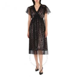 Ruffled Hem Embroidered Tulle Dress In Black, Brand Size 10 (US Size 8)