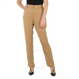 Satin Stripe Crepe Tailored Trousers In Driftwood, Brand Size 8 (US Size 6)