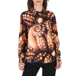 Silk Twill Octopus Print Long-sleeve Oversized Shirt, Brand Size 10 (US Size 8)