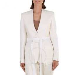 Single-breasted Belted Wool Blazer Jacket, Brand Size 10 (US Size 8)