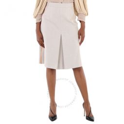 Soft Fawn Melange Box Pleated Cotton Canvas A-Line Skirt, Brand Size 6 (US Size 4)