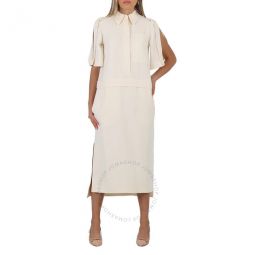 Split Detail Silk Wool Shirt Dress In Off White, Brand Size 8 (US Size 6)