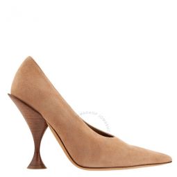 Suede Pumps On Decorative Heel, Brand Size 35 (US Size 5)