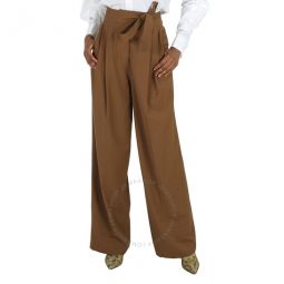 Warm Walnut Nicola Viscose Wool Wide-Leg Tailored Trousers, Brand Size 8 (US Size 6)