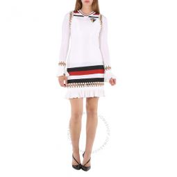 White Ring-pierced Striped Stretch Jersey Mini Dress, Size X-Small