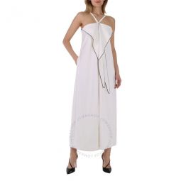 White Stretch Jersey Drape Detail Gown, Brand Size 10 (US Size 8)