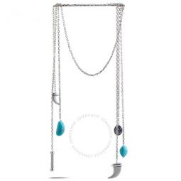 Kucha Stainless Steel Two Turquoise and Horn Pendants Open Ended Necklace