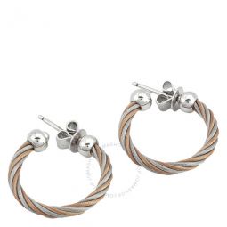 Ladies Celtic Steel And Rose Gold PVD Cable Hoop Earrings