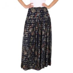 Blue Lurex Embroidered Silk Skirt, Brand Size 36 (US Size 4)
