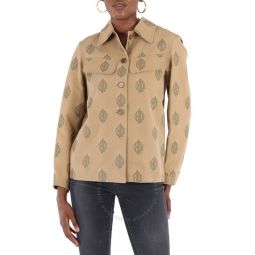Ladies Beige Embroidered Shirt Jacket, Brand Size 38 (US Size 4)
