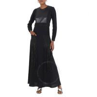 Ladies Black Crochet-Trim Long Dress, Brand Size 38 (US Size 6)