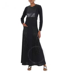 Ladies Black Crochet-Trim Long Dress, Brand Size 38 (US Size 6)