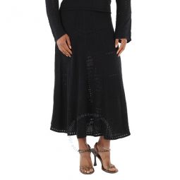 Ladies Black Full Kniited Midi Skirt, Size Small