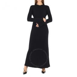 Ladies Black Long Knitted Wool And Cashmere Dress, Size Medium