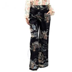 Ladies Black Patterned Wide-leg Trousers, Brand Size 36 (US Size 4)