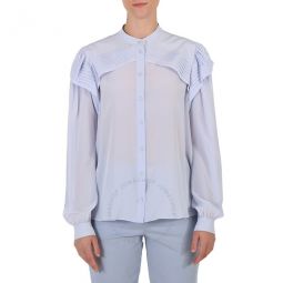 Ladies Blue Crepe De Chine Shirt With Plelated Details, Brand Size 36 (US Size 2)