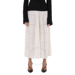 Ladies Cloudy White Full Kniited Midi Skirt, Size Medium