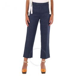 Ladies Deep Ocean Cropped Tailored Linen Pants, Brand Size 40 (US Size 8)