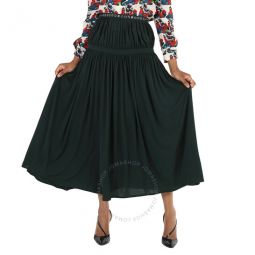 Ladies Eclipse Green Bohemian Jupon Fluid Pleated Midi Skirt, Brand Size 38 (US Size 6)