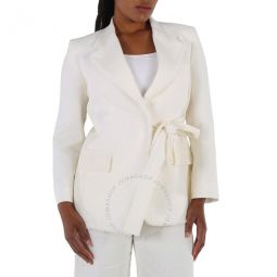 Ladies Iconic Milk Double-Breasted Belted Blazer Jacket, Brand Size 34 (US Size 2)