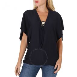 Ladies Ink Navy Silk Short Sleeve Top, Brand Size 42 (US Size 10)
