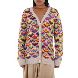 Ladies Multicolor Generous Crocheted Cardigan, Size Medium