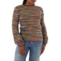 Ladies Multicolor Rainbow-Striped Frayed Sweater, Size Small