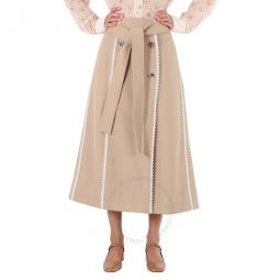 Ladies Pearl Beige Scallop-Trim Belted Trench Skirt, Brand Size 36 (US Size 4)