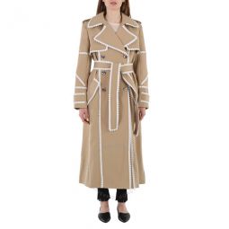 Ladies Scallop-Trim Belted Trench Coat, Brand Size 36 (US Size 4)