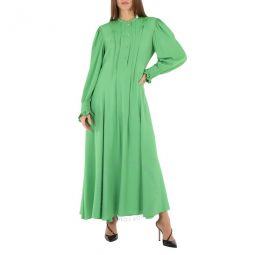Ladies Vibrant Green Pintucked Crepe Long Dress, Brand Size 36 (US Size 4)