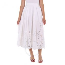 Ladies White Broderie Anglaise Flared Embroidered Midi Skirt, Brand Size 38 (US Size 6)
