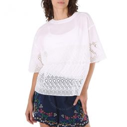 Ladies White Cotton Poplin Embroidered Shirt, Brand Size 38 (US Size 4)