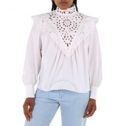 Ladies White Cotton Poplin High-Neck Shirt, Brand Size 40 (US Size 8)