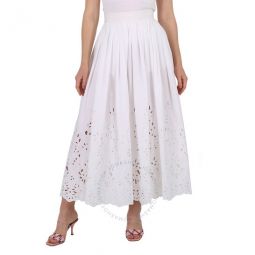 Ladies White Embroidered Mid-Length Skirt, Brand Size 40 (US Size 8)