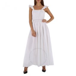 Ladies White Long Sleeveless Dress With Ruches And Ruffles, Brand Size 34 (US Size 2)