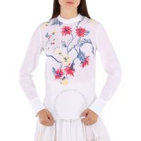 White Floral Embroidered Top In Linen Canvas, Brand Size 36 (US Size 2)