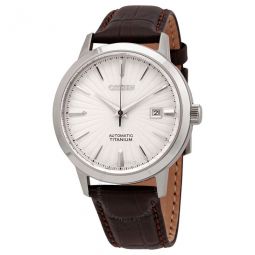 Automatic Silver Dial Black Leather Mens Watch
